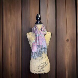 100% CASHMERE Scarf Wrap Shawl Paisley Purple Pink Travel Lighweight